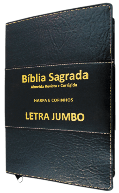 Bíblia letra jumbo com harpa - capa ziper preta