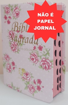 Bíblia sagrada com ajudas adicionais media – capa luxo floral rosa