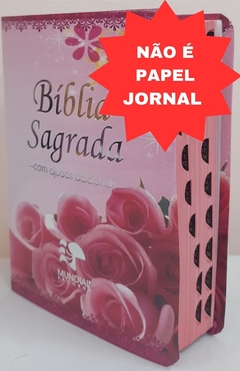Bíblia sagrada com ajudas adicionais media – capa luxo floral rosas