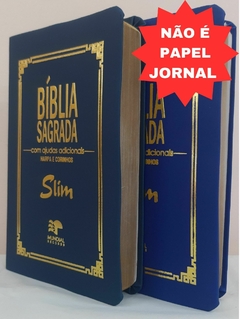 Kit 2 biblia slim ultrafina com ajudas adicionais - capa luxo azul marinho + azul royal