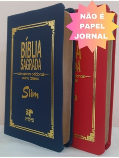 Kit 2 biblia slim ultrafina com ajudas adicionais - capa luxo azul marinho + vermelha