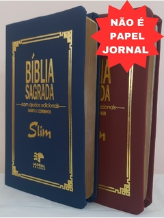 Kit 2 biblia slim ultrafina com ajudas adicionais - capa luxo azul marinho + vinho