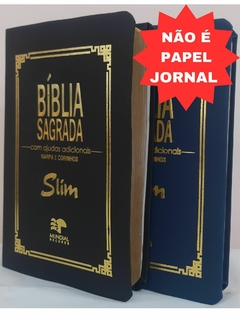 Kit 2 biblia slim ultrafina com ajudas adicionais - capa luxo preta + azul marinho