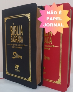 Kit 2 biblia slim ultrafina com ajudas adicionais - capa luxo preta + vermelha