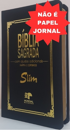 Bíblia slim ultrafina com ajudas adicionais e harpa - capa luxo preta