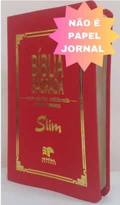 Bíblia slim com ajudas adicionais e harpa - capa luxo vermelha