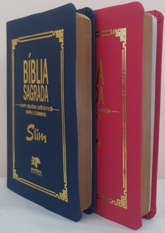 Kit 2 biblia slim ultrafina com ajudas adicionais - capa luxo azul marinho + pink