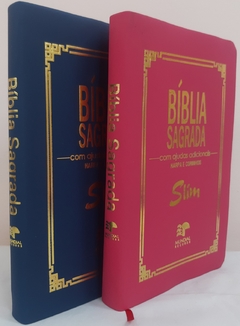 Biblia slim para o casal - capa luxo azul marinho + pink na internet