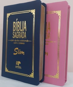 Biblia slim para o casal - capa luxo azul marinho + rosa