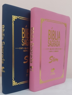 Biblia slim para o casal - capa luxo azul marinho + rosa - comprar online