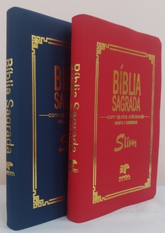Biblia slim para o casal - capa luxo azul marinho + vermelha - comprar online