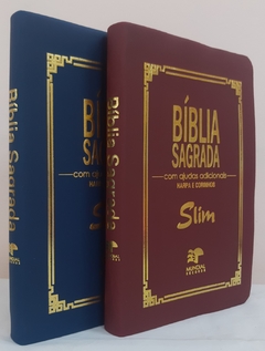 Biblia slim para o casal - capa luxo azul marinho + vinho - comprar online