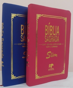 Biblia slim para o casal - capa luxo azul royal + pink na internet