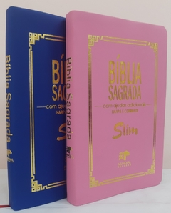 Kit 2 biblia slim ultrafina com ajudas adicionais - capa luxo azul royal + rosa - comprar online