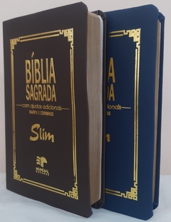 Biblia slim para o casal - capa luxo marrom + azul marinho - comprar online