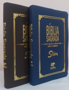 Kit 2 biblia slim ultrafina com ajudas adicionais - capa luxo marrom + azul marinho - comprar online