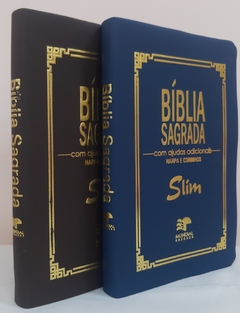 Biblia slim para o casal - capa luxo marrom + azul marinho na internet