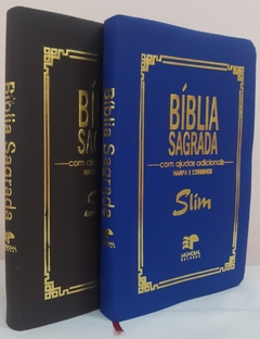 Kit 2 biblia slim ultrafina com ajudas adicionais - capa luxo marrom + azul royal - comprar online