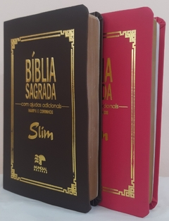Kit 2 biblia slim ultrafina com ajudas adicionais - capa luxo marrom + pink