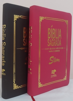 Kit 2 biblia slim ultrafina com ajudas adicionais - capa luxo marrom + pink - comprar online