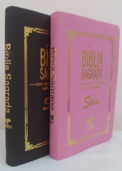 Kit 2 biblia slim ultrafina com ajudas adicionais - capa luxo marrom + rosa - comprar online