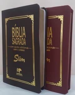 Kit 2 biblia slim ultrafina com ajudas adicionais - capa luxo marrom + vinho
