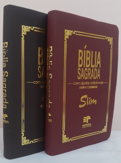 Kit 2 biblia slim ultrafina com ajudas adicionais - capa luxo marrom + vinho - comprar online