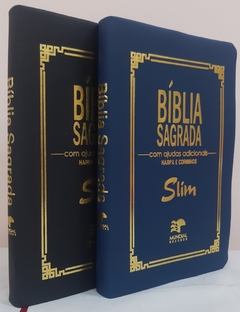 Biblia slim para o casal - capa luxo preta + azul marinho - comprar online