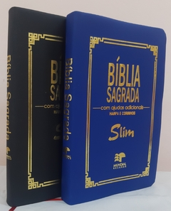 Biblia slim para o casal - capa luxo preta + azul royal - comprar online