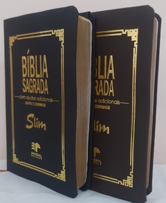 Kit 2 biblia slim ultrafina com ajudas adicionais - capa luxo preta + marrom