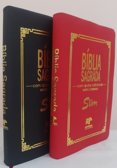 Kit 2 biblia slim ultrafina com ajudas adicionais - capa luxo preta + vermelha - comprar online