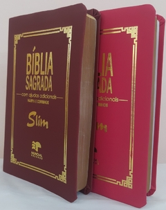 Kit 2 biblia slim ultrafina com ajudas adicionais - capa luxo vinho + pink