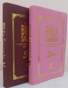 Biblia slim para o casal - capa luxo vinho + rosa na internet