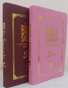 Kit 2 biblia slim ultrafina com ajudas adicionais - capa luxo vinho + rosa - comprar online