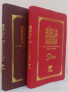Kit 2 biblia slim ultrafina com ajudas adicionais - capa luxo vinho + vermelha - comprar online