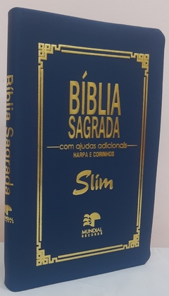 Bíblia slim com ajudas adicionais e harpa - capa luxo azul marinho - comprar online