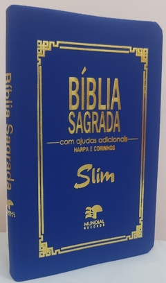 Bíblia slim ultrafina com ajudas adicionais e harpa - capa luxo azul royal - comprar online