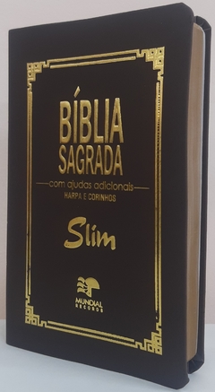 Bíblia sagrada slim revista e corrigida com harpa - capa luxo marrom