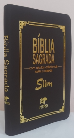 Bíblia slim ultrafina com ajudas adicionais e harpa - capa luxo marrom - comprar online