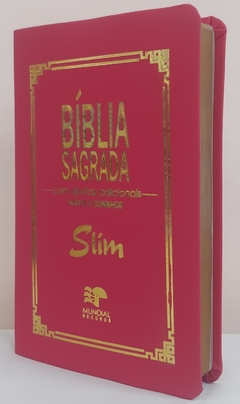 Bíblia sagrada slim revista e corrigida com harpa - capa luxo pink
