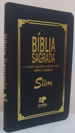 Bíblia slim com ajudas adicionais e harpa - capa luxo preta - comprar online