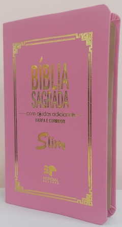 Bíblia sagrada slim revista e corrigida com harpa - capa luxo rosa