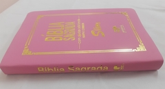 Bíblia slim ultrafina com ajudas adicionais e harpa - capa luxo rosa na internet