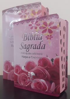 Kit bíblia sagrada mãe e filha floral rosas