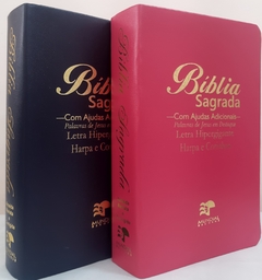 Bíblia do casal letra hipergigante com harpa capa luxo azul marinho + pink lisa - comprar online