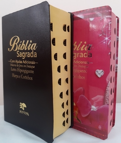 Bíblia do casal letra hipergigante com harpa capa luxo café + floral orquídea