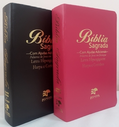 Bíblia do casal letra hipergigante com harpa capa luxo café + pink lisa - comprar online