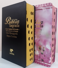 Bíblia do casal letra hipergigante com harpa capa luxo preta + flor do campo - comprar online