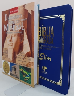 Kit para estudo bíblico - bíblia slim azul royal + dicionário bíblico ilustrado