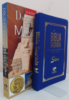 Presente dia dos pais - kit para estudo bíblico - biblia slim azul royal + dicionario biblico ilustrado - comprar online